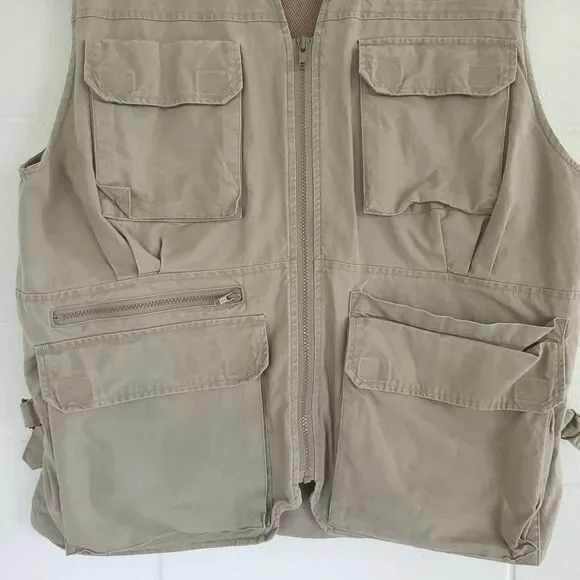 LL Bean Vintage Fishing Field Vest Men's LG Khaki Photography Hunting Back Pouch